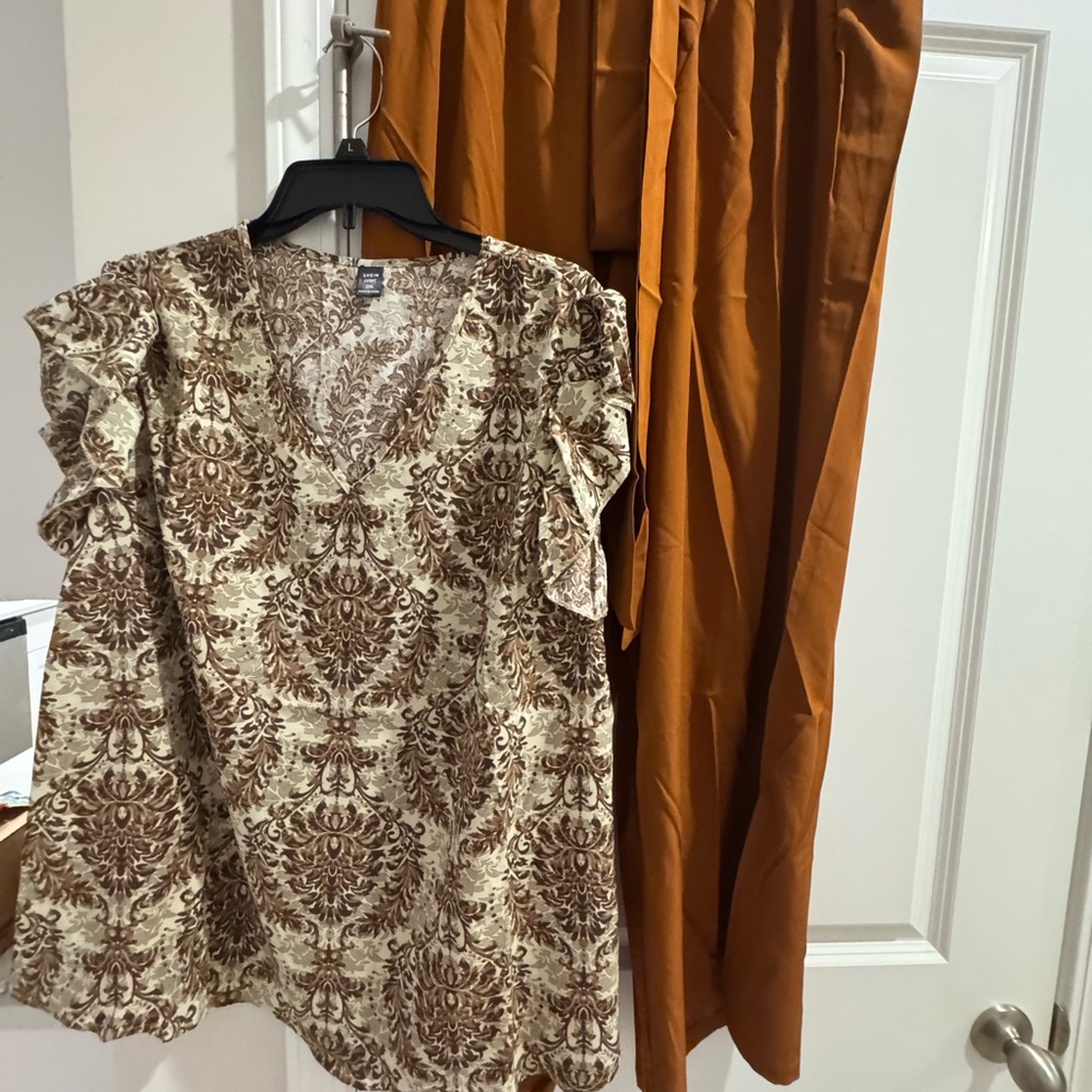 SHEIN Brown, Gold and Cream Top with matching pants